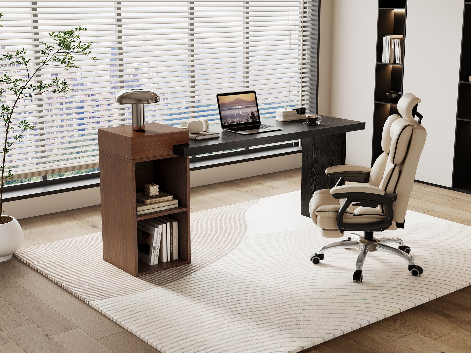 Modern Two-Tone Sofa Side Table - Black & Walnut MDF Storage Console for Living Room