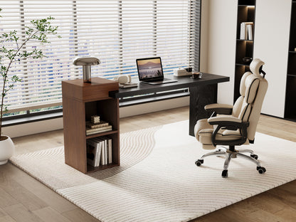 Modern Two-Tone Sofa Side Table - Black & Walnut MDF Storage Console for Living Room