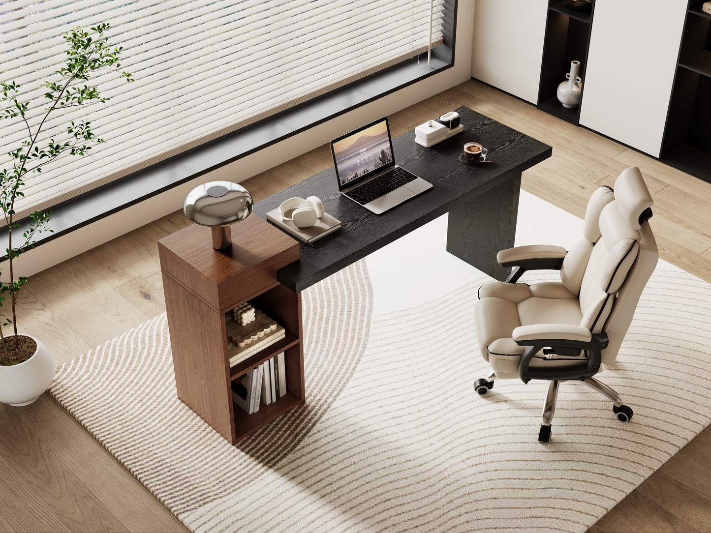 Modern Two-Tone Sofa Side Table - Black & Walnut MDF Storage Console for Living Room