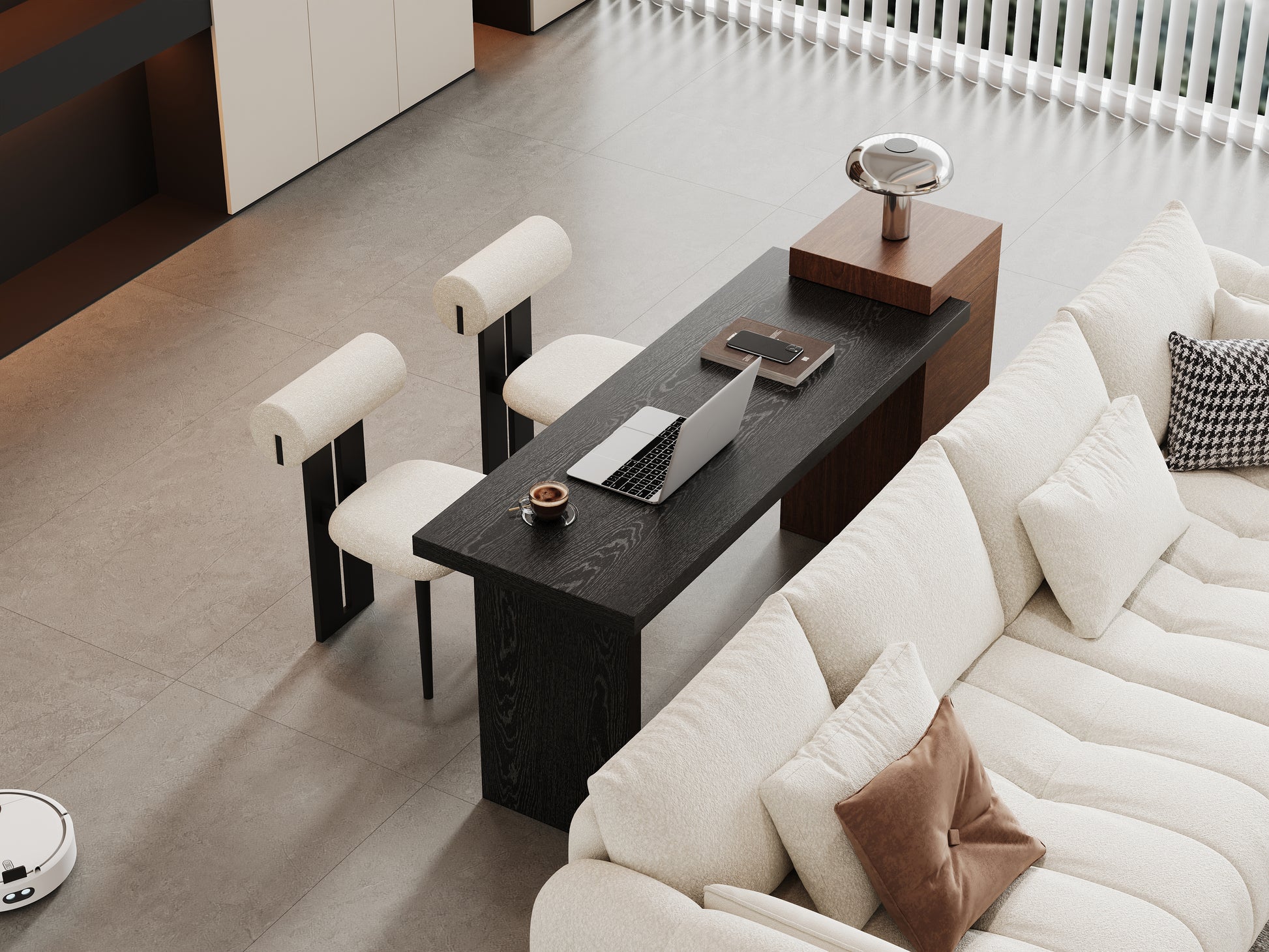 Modern Two-Tone Sofa Side Table - Black & Walnut MDF Storage Console for Living Room