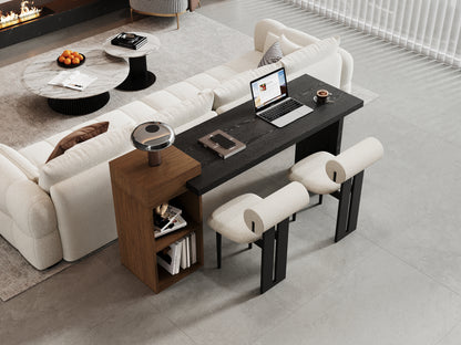 Modern Two-Tone Sofa Side Table - Black & Walnut MDF Storage Console for Living Room