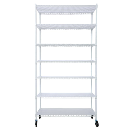 7 Tier Metal Shelf Wire Shelving Unit, 2450lbs Heavy Duty Adjustable Storage Rack with Wheels & Shelf Liners for Closet Kitchen Garage Basement Commercial Shelving - 81.5" H x 48" L x 18" D white