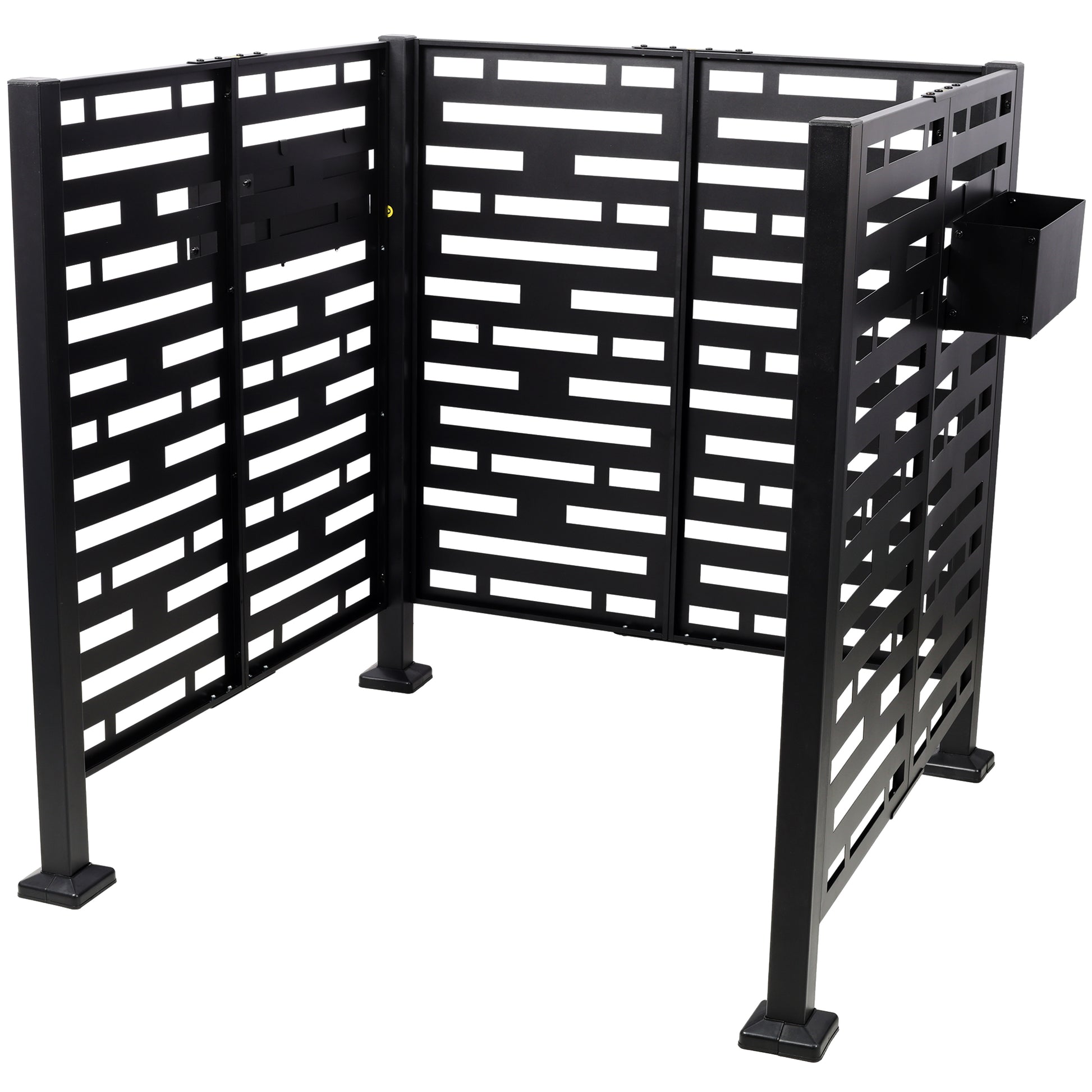 3.5’ x 3.5’ Metal Air Conditioner Fence with Planter Boxes - Black