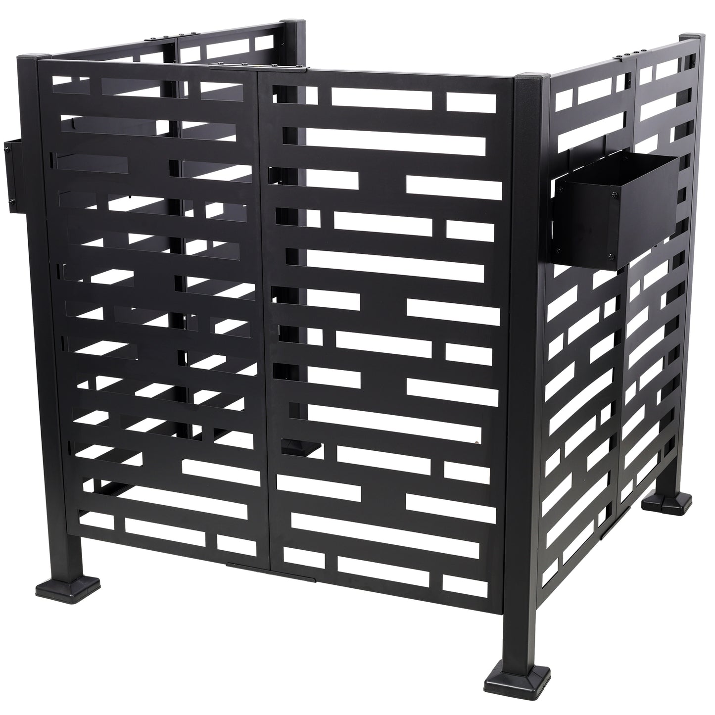 3.5’ x 3.5’ Metal Air Conditioner Fence with Planter Boxes - Black