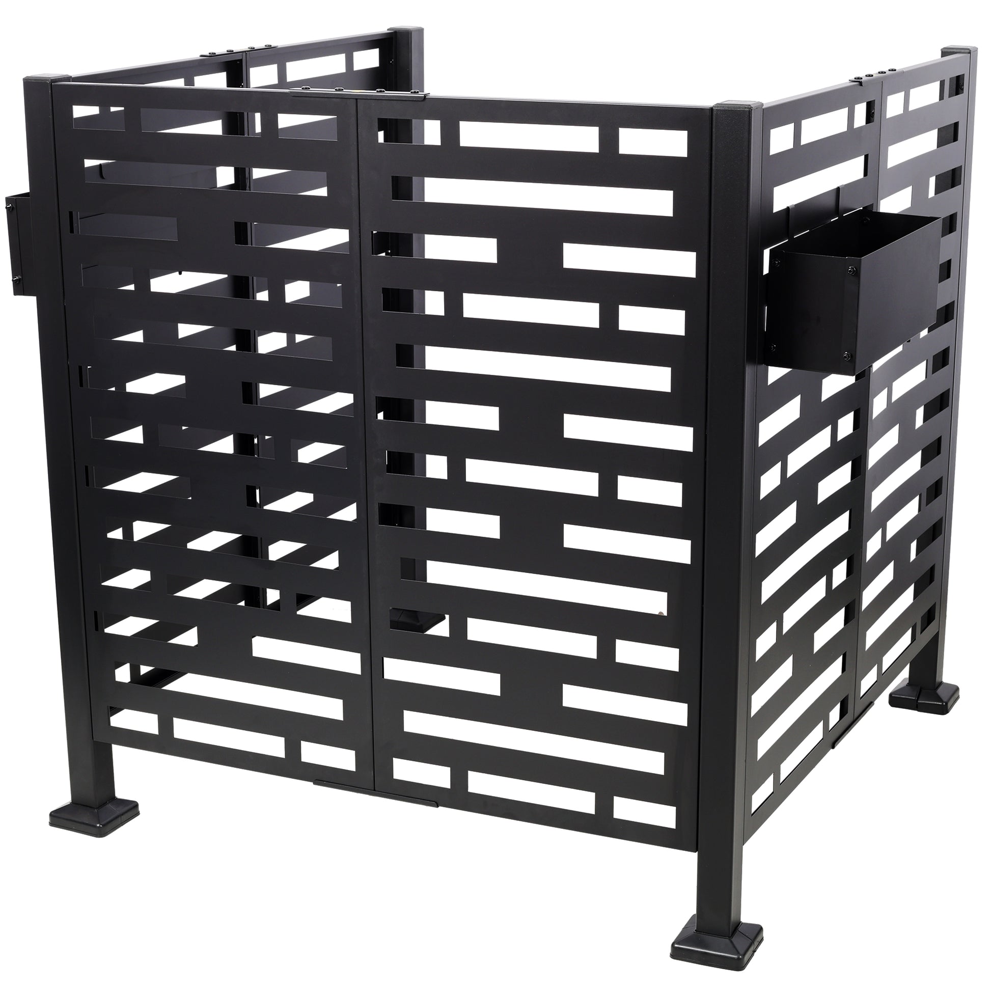 3.5’ x 3.5’ Metal Air Conditioner Fence with Planter Boxes - Black