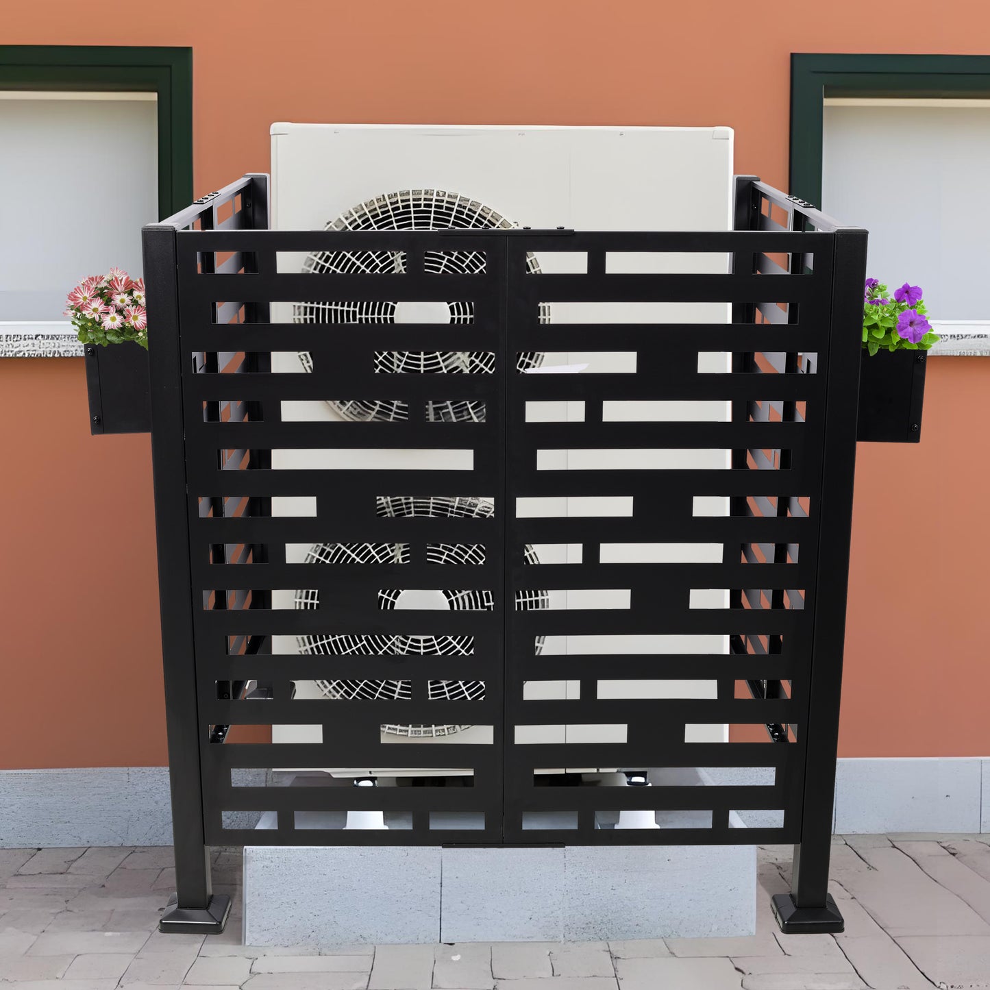 3.5*3.5FT Air Conditioner Fence for Outdoor Units Metal Privacy Fence,Metal Privacy Screen with Planter Boxes,Outdoor Trash Can Fence