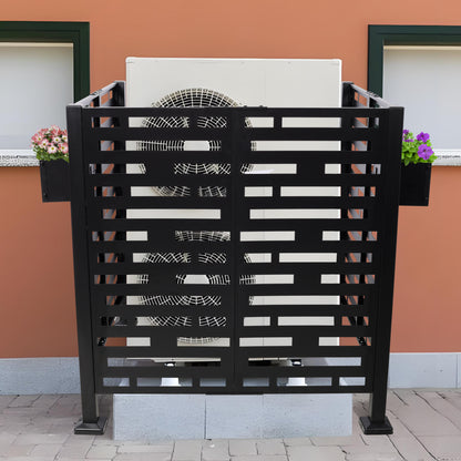 3.5*3.5FT Air Conditioner Fence for Outdoor Units Metal Privacy Fence,Metal Privacy Screen with Planter Boxes,Outdoor Trash Can Fence