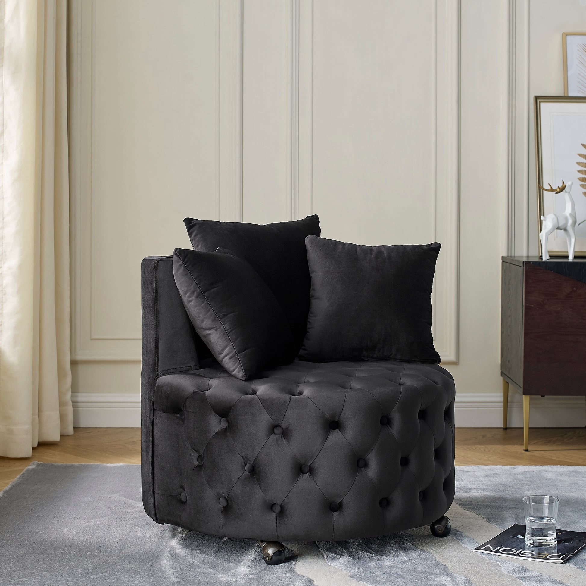 Black Foam Bean Bag Chair - Modern Swivel Design