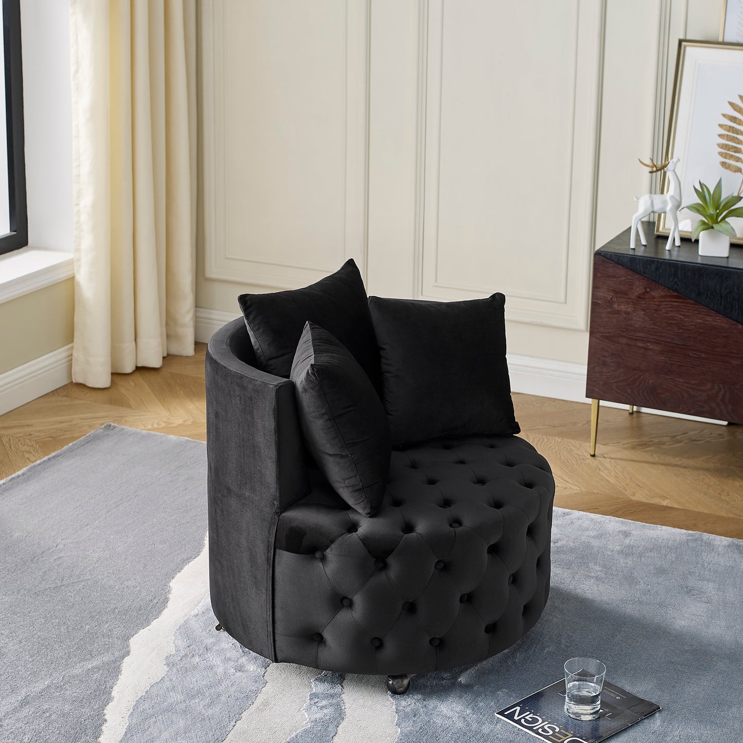 Black Foam Bean Bag Chair - Modern Swivel Design