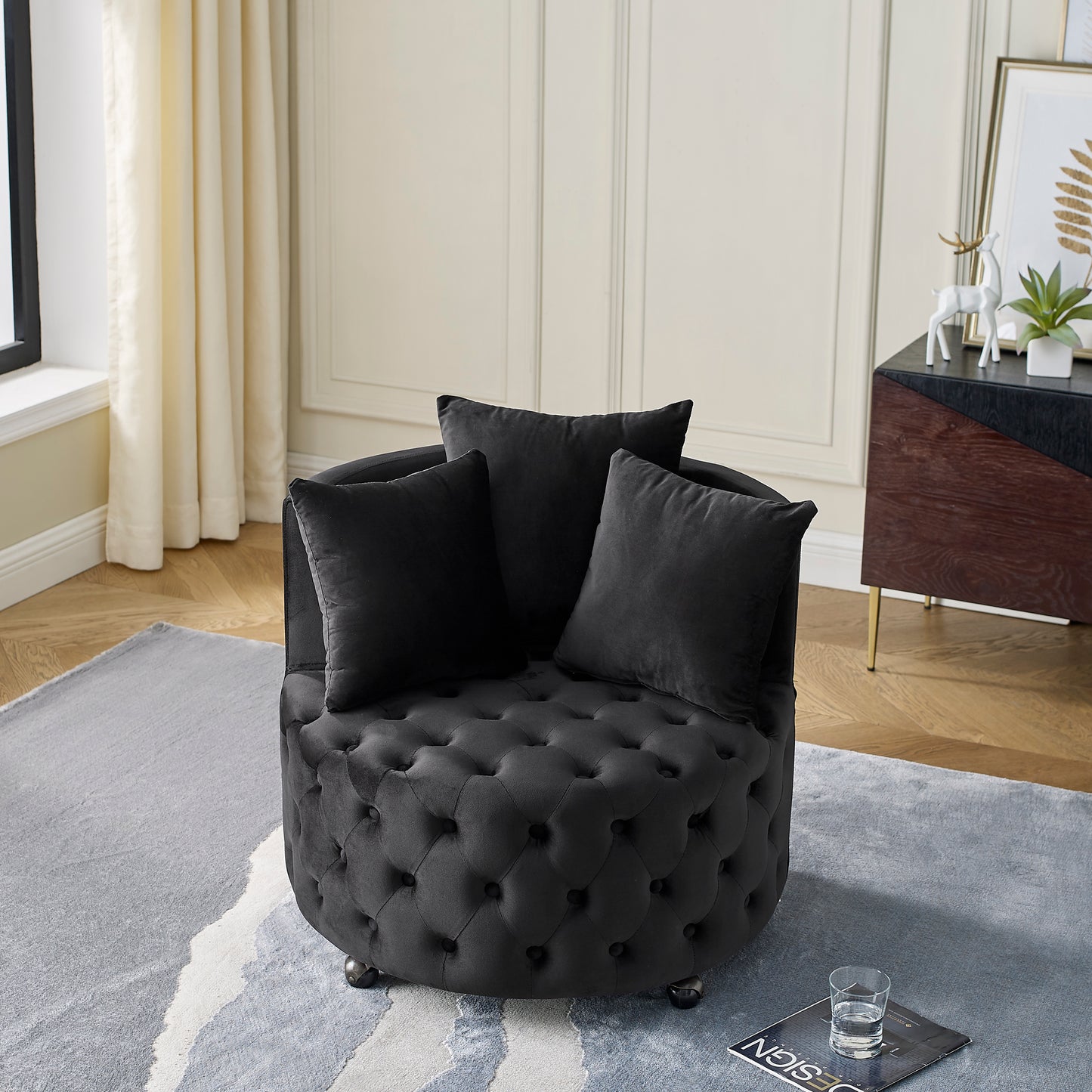 Black Foam Bean Bag Chair - Modern Swivel Design