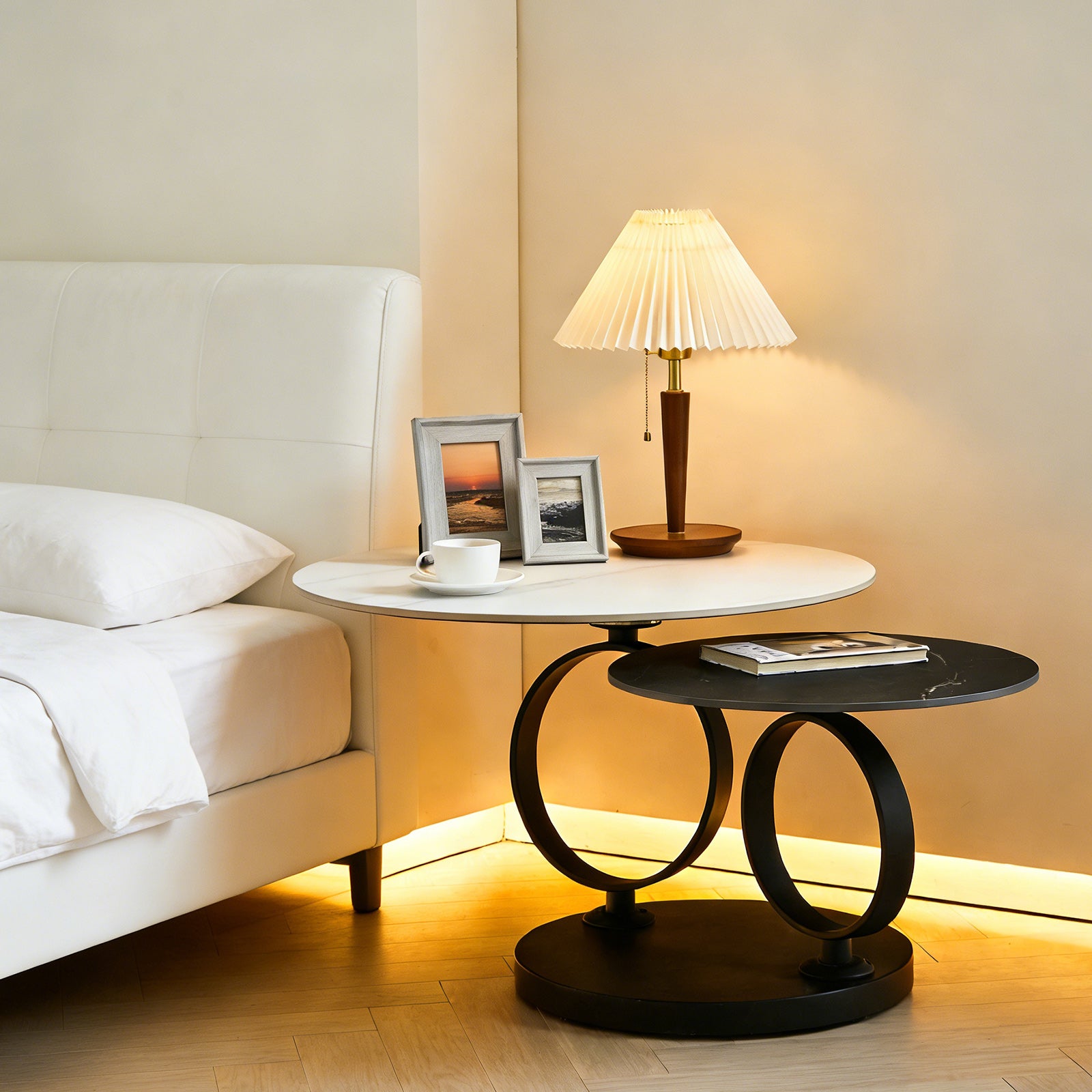 Living Room 2 Round Nested Coffee Tables – Black & White Sintered Stone Top, Space