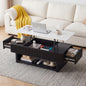 46.5" Rectangle Lift Top Coffee Table with Drawer & Hidden Storage, Modern Fluted Table with White Marble-Pattern Top & Solid Wood Strips, Multi-Functional Center Table for Small Space,Living Room