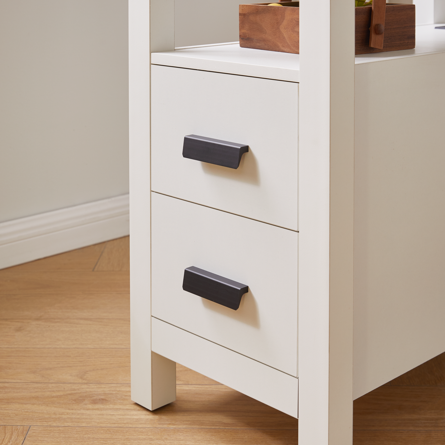 White Nightstand with USB Charging Station & Drawers for Living Room
