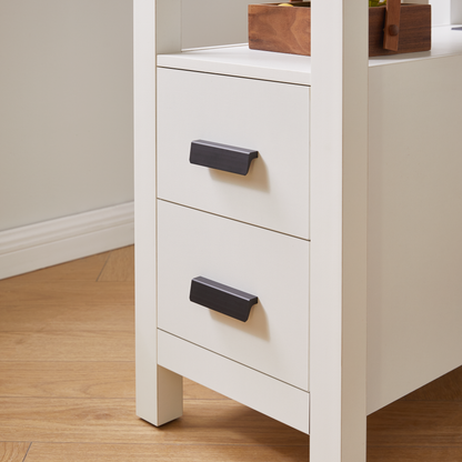 White Nightstand with USB Charging Station & Drawers for Living Room