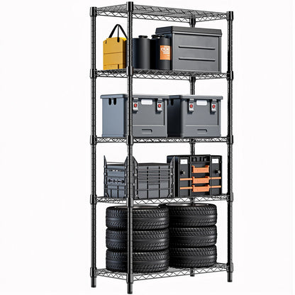 1250 lbs Steel Heavy Duty 5-Tier Utility Shelving Unit Steel Organizer Wire Rack for Home,Kitchen,Office,Black (13.8" D x 23.6" W x 62.4" H)