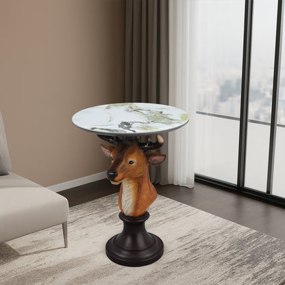 Brown Resin Deer Bust Accent Table for Rustic Home Décor for Living Room