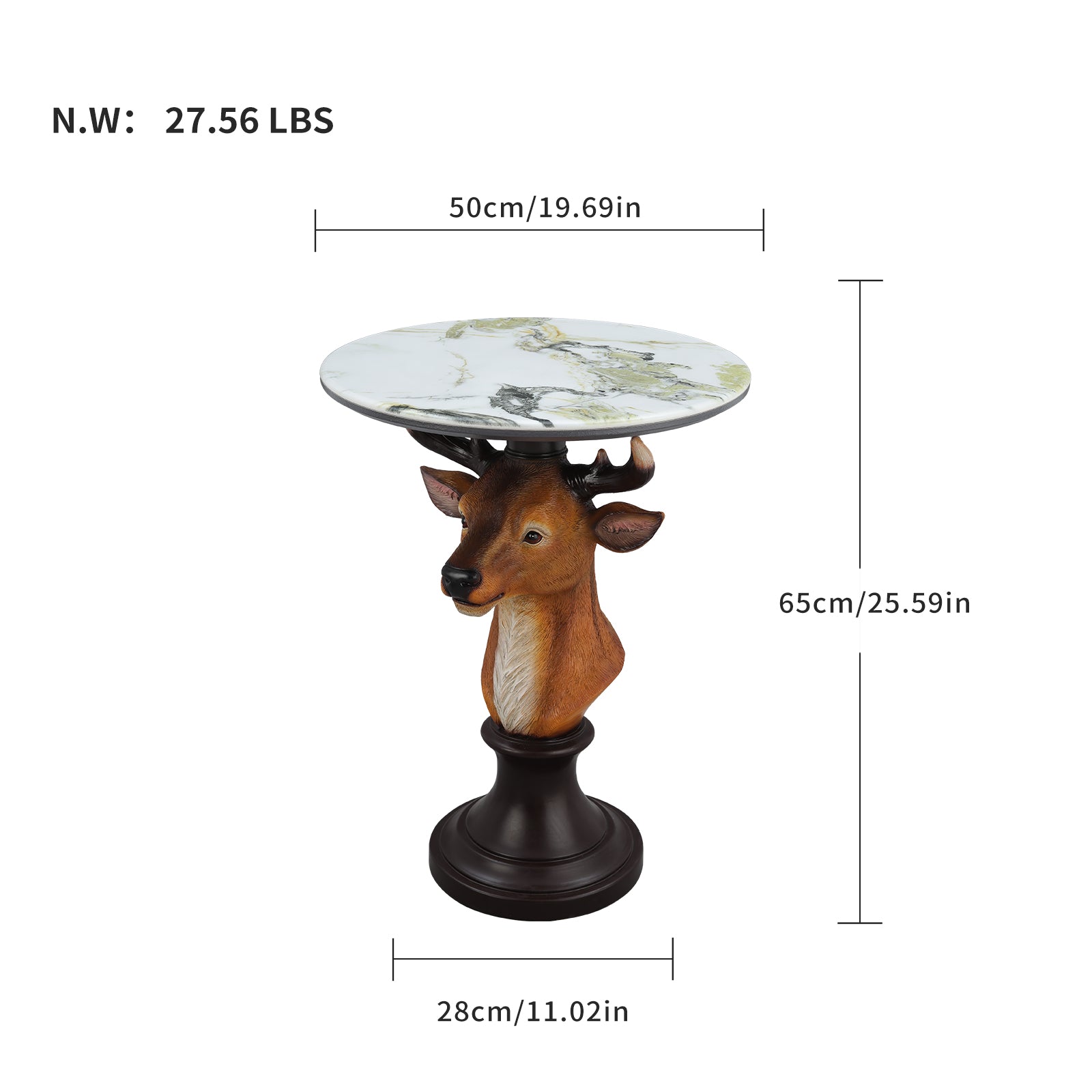 Brown Resin Deer Bust Accent Table for Rustic Home Décor for Living Room