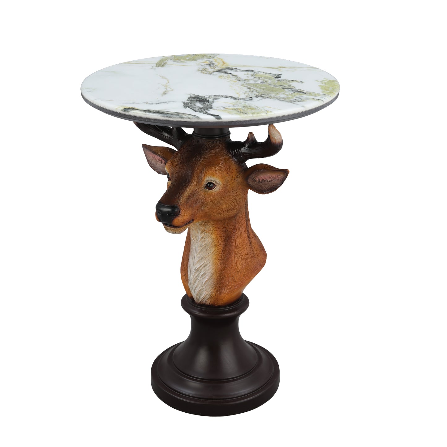 Brown Resin Deer Bust Accent Table for Rustic Home Décor for Living Room