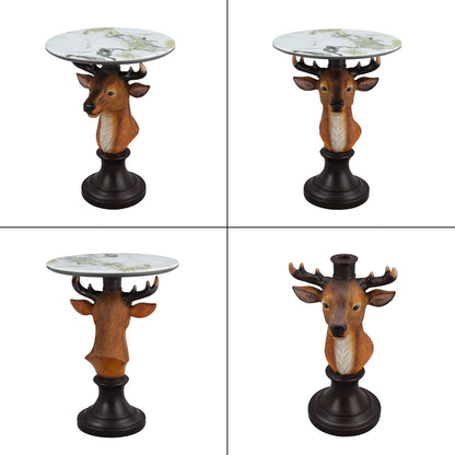 Brown Resin Deer Bust Accent Table for Rustic Home Décor for Living Room