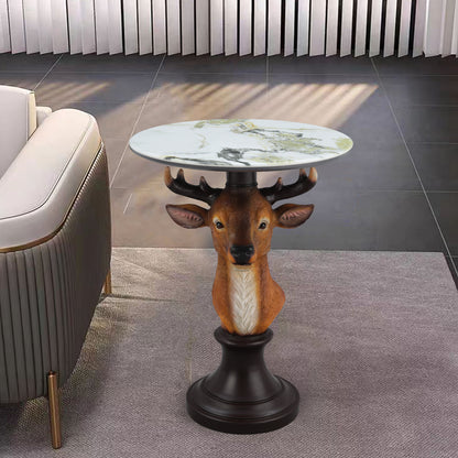 Brown Resin Deer Bust Accent Table for Rustic Home Décor for Living Room