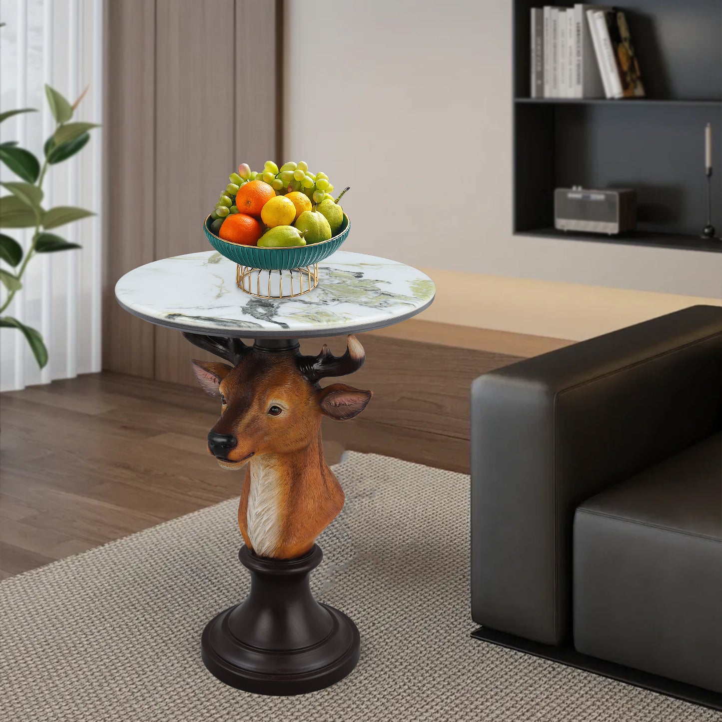 Brown Resin Deer Bust Accent Table for Rustic Home Décor for Living Room