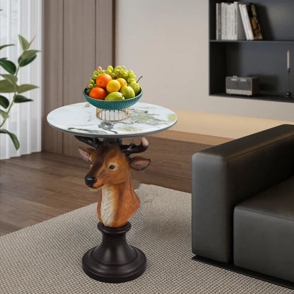 Brown Resin Deer Bust Accent Table for Rustic Home Décor for Living Room