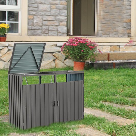 Grey Iron Outdoor Garden Bin Shed for Patio Storage and Organization