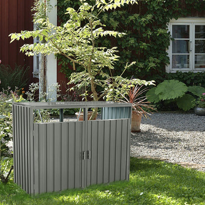 Grey Iron Outdoor Garden Bin Shed for Patio Storage and Organization