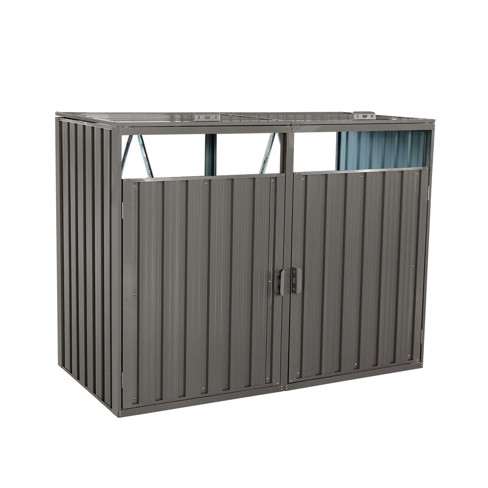 Grey Iron Outdoor Garden Bin Shed for Patio Storage and Organization