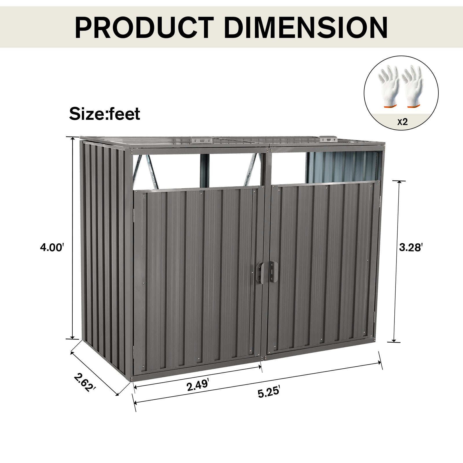 Grey Iron Outdoor Garden Bin Shed for Patio Storage and Organization