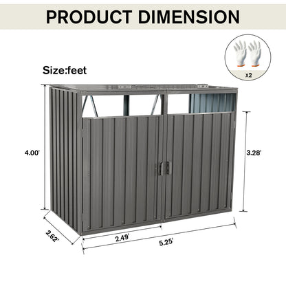 Grey Iron Outdoor Garden Bin Shed for Patio Storage and Organization