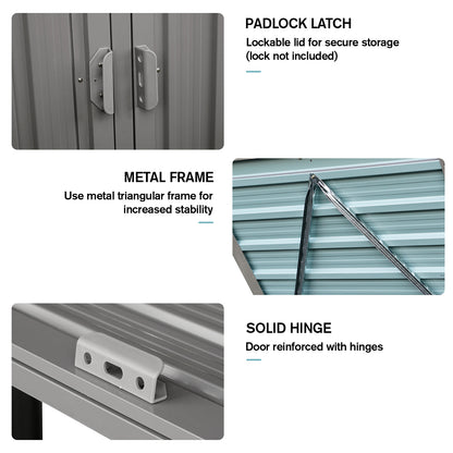 Grey Iron Outdoor Garden Bin Shed for Patio Storage and Organization