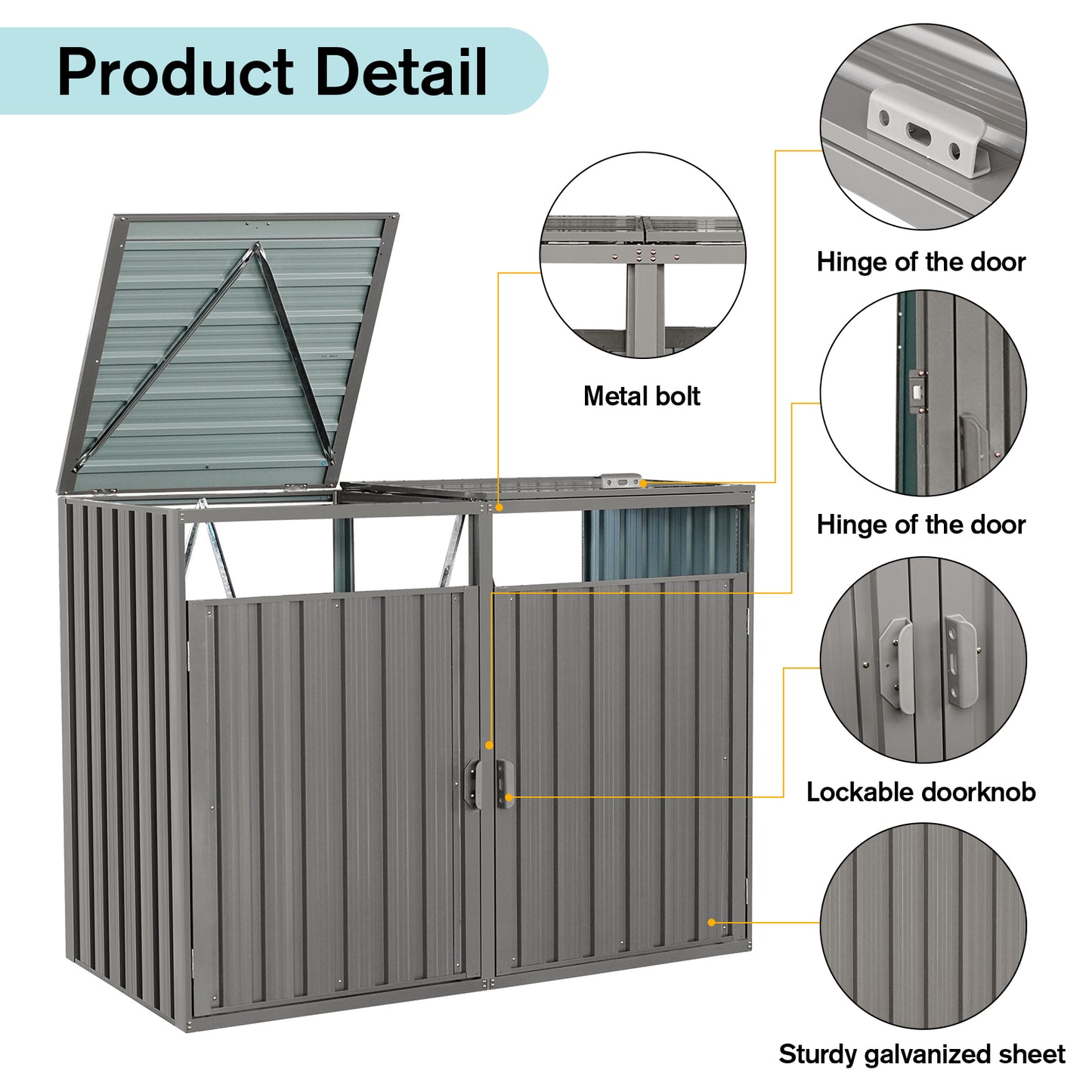 Grey Iron Outdoor Garden Bin Shed for Patio Storage and Organization