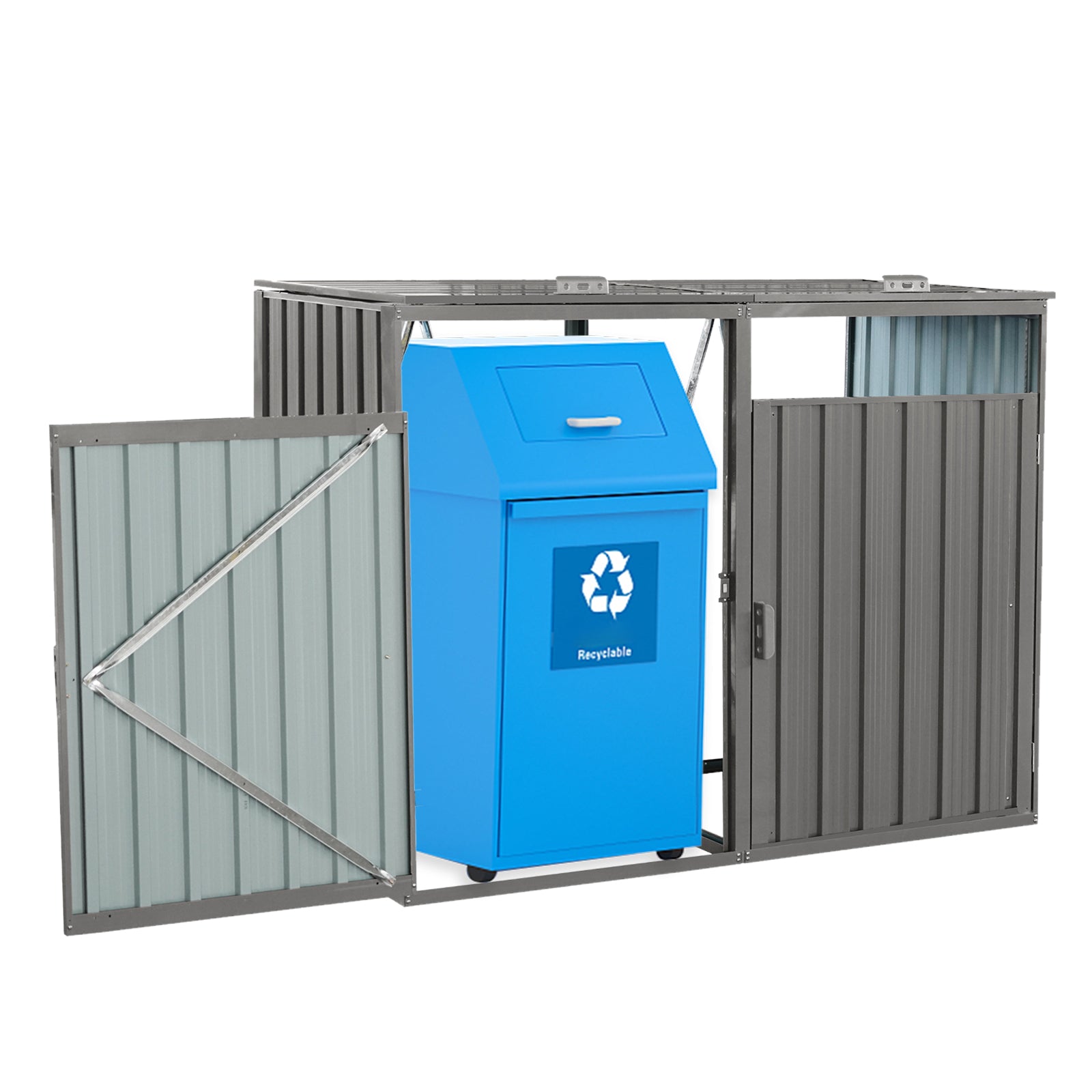 Grey Iron Outdoor Garden Bin Shed for Patio Storage and Organization