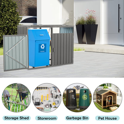 Grey Iron Outdoor Garden Bin Shed for Patio Storage and Organization