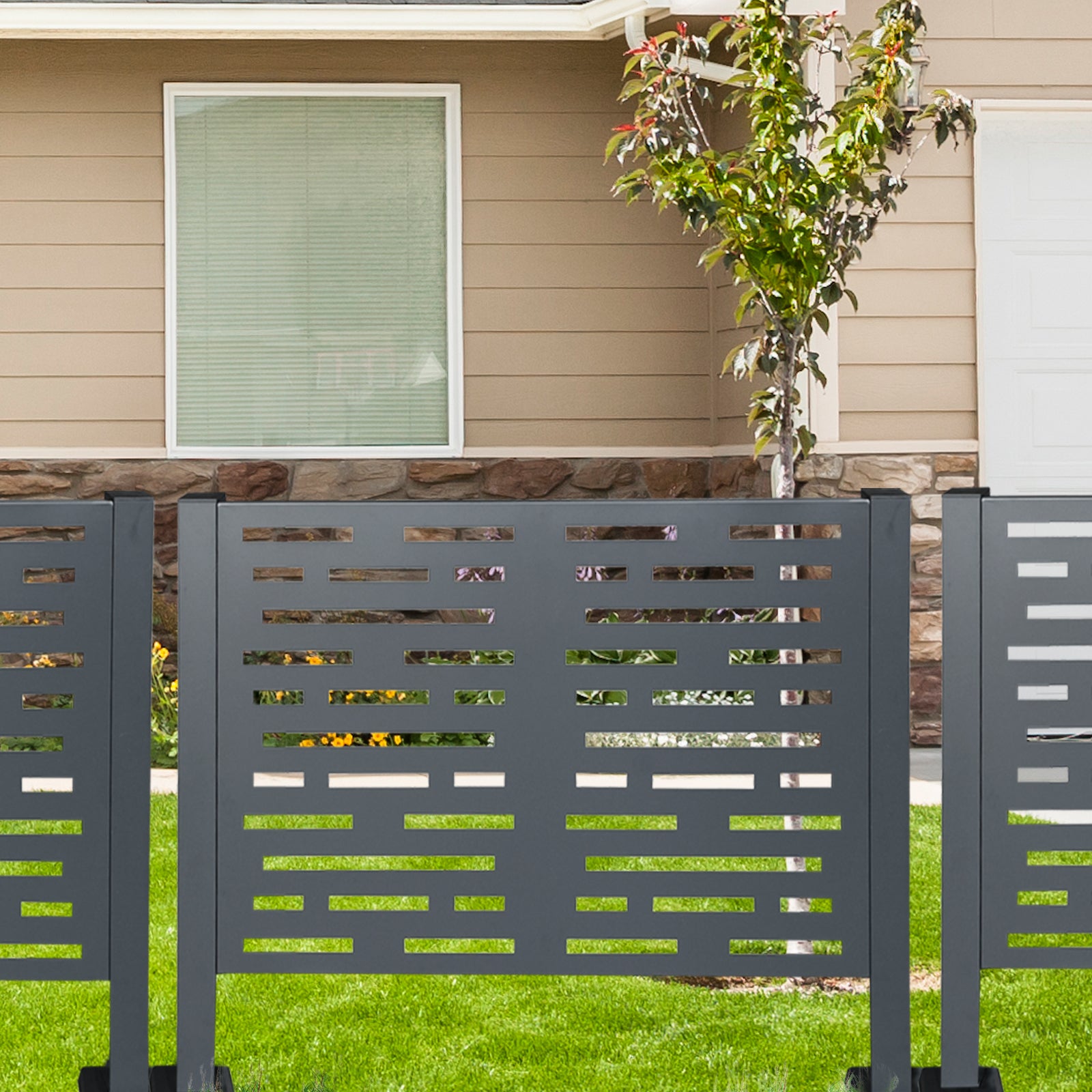 3 Panel Steel Air Conditioner Fence - Charcoal