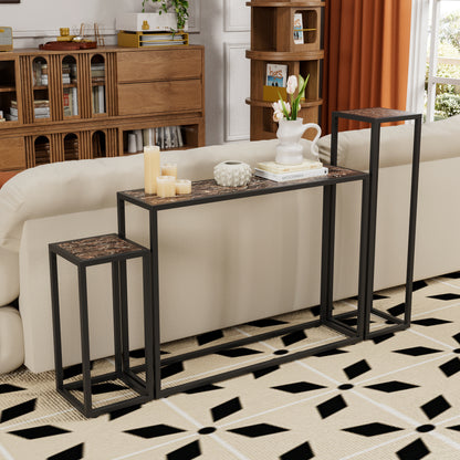 3-Piece Narrow Console Table - Black MDF & Iron for Living Room