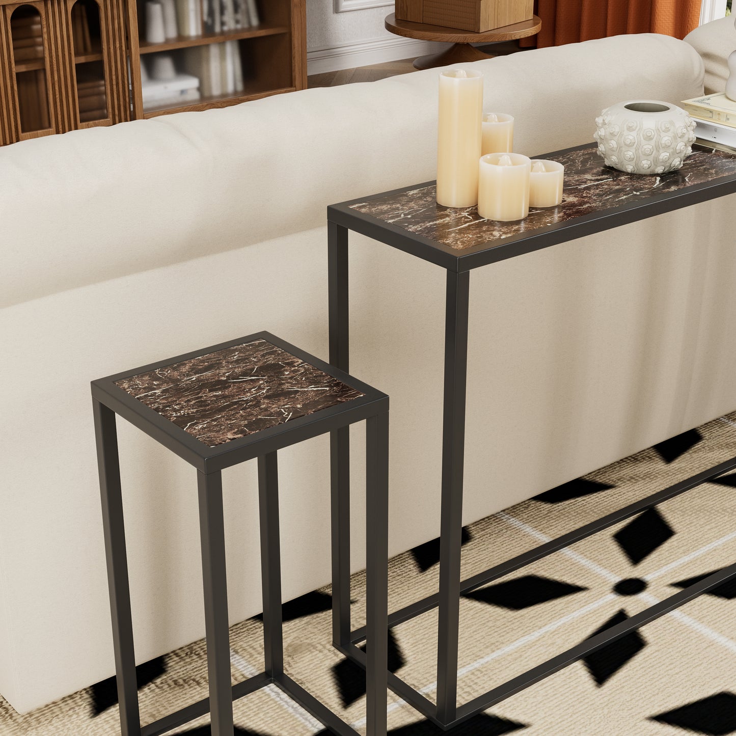 3-Piece Narrow Console Table - Black MDF & Iron for Living Room