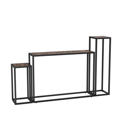 3-Piece Narrow Console Table - Black MDF & Iron for Living Room