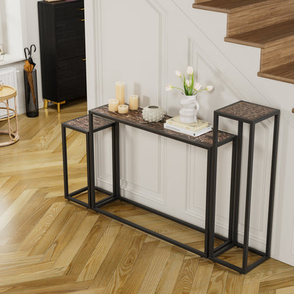 3-piece set of narrow table, high-end edge wrapped entrance hall table, entrance, industrial corridor table, living room, entrance hall, rural brown black color