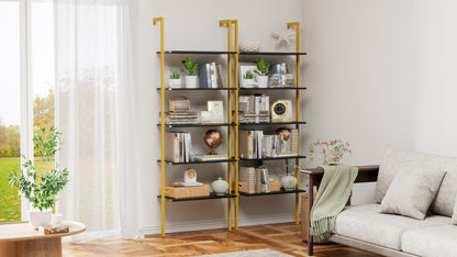 Black MDF Ladder Shelf - 5 Tier Wall Mounted Bookshelf