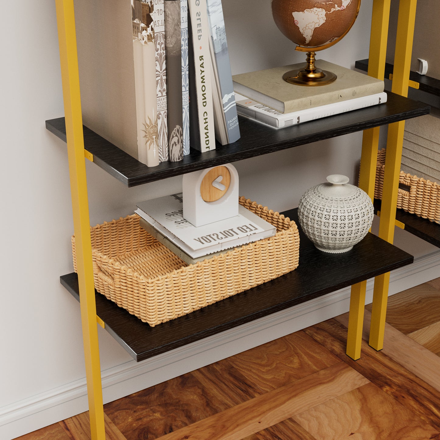 Black MDF Ladder Shelf - 5 Tier Wall Mounted Bookshelf