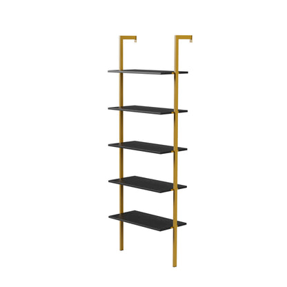 Black MDF Ladder Shelf - 5 Tier Wall Mounted Bookshelf