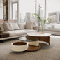 Round Coffee Table Set with Storage ,Rotating Wheels, Wooden Base