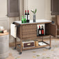Outdoor Wicker Bar Cart, Patio Wine Serving Cart w/Wheels, Rolling Rattan Beverage Bar Counter Table with stainless steel  Top for Porch Backyard Garden Poolside Party, Brown