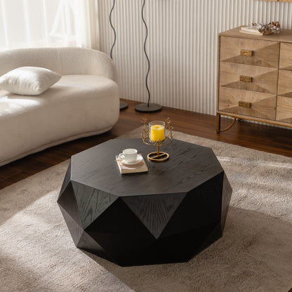 38 Inch Black MDF Coffee Table - Retro American Style for Living Room