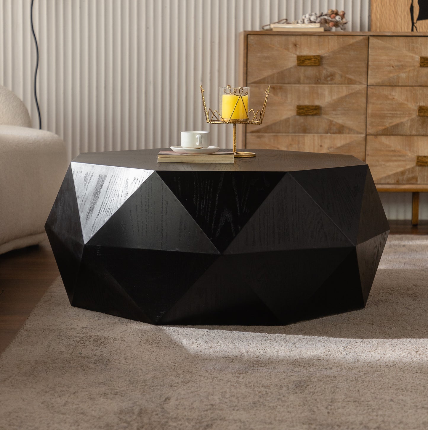 38 Inch Black MDF Coffee Table - Retro American Style for Living Room