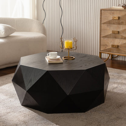 38 Inch Black MDF Coffee Table - Retro American Style for Living Room