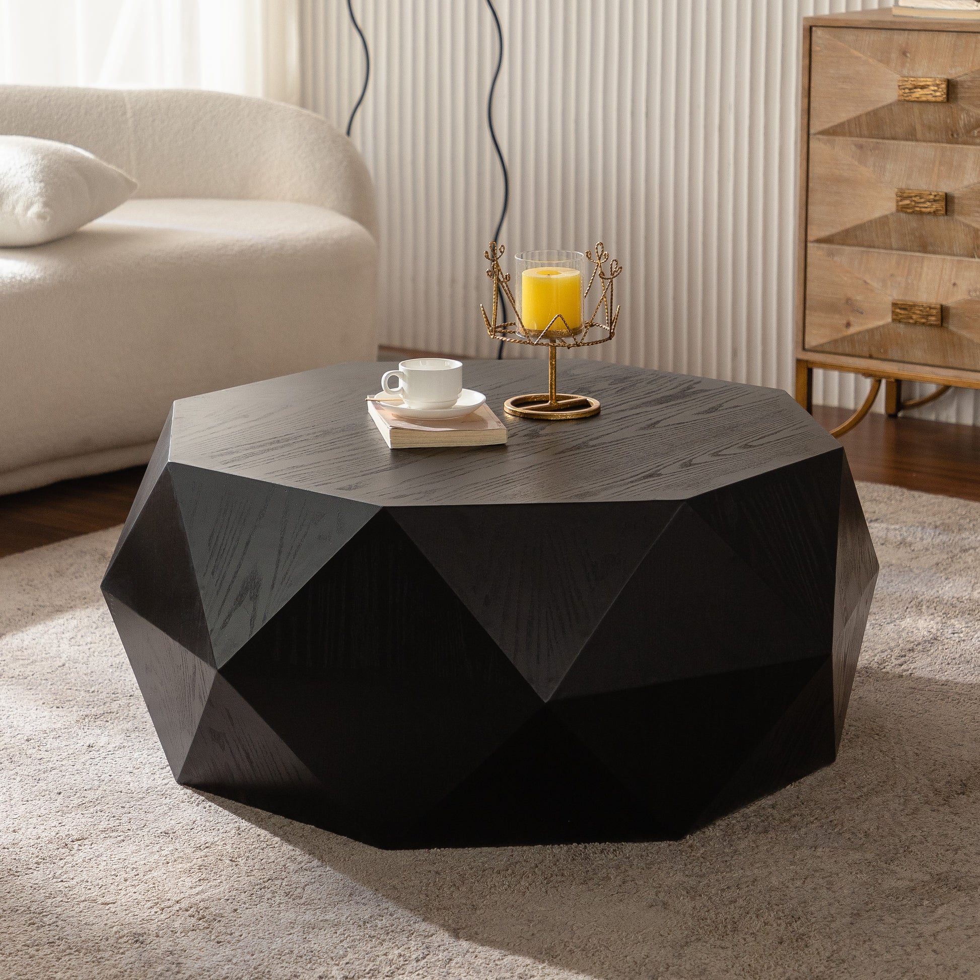 38 Inch Black MDF Coffee Table - Retro American Style for Living Room