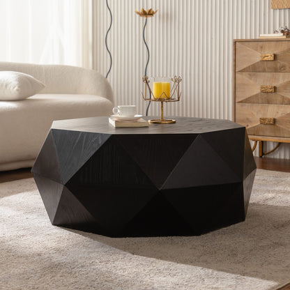 38 Inch Black MDF Coffee Table - Retro American Style for Living Room